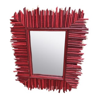 Rustic Red Wooden Stick Mirror For Sale