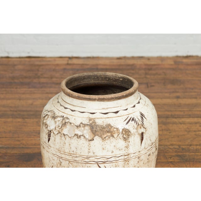 Asian Thai Sawankhalok 1850s Exterior Water Jar with Distressed White Patina For Sale - Image 3 of 11