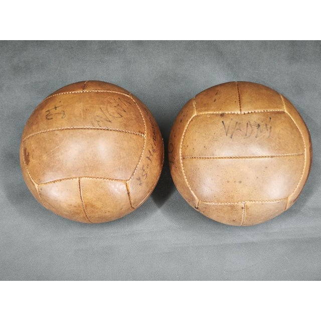 Animal Skin Vintage Leather Medicine Balls, Czechoslovakia 1950s, Set of 2 For Sale - Image 7 of 9