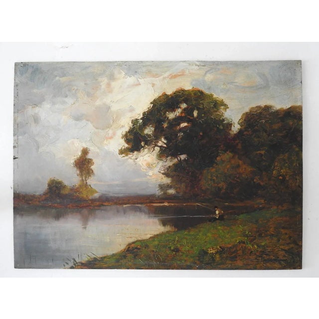 Late 19th Century Barbizon School Landscape With Fisherman Painting For Sale In Seattle - Image 6 of 8