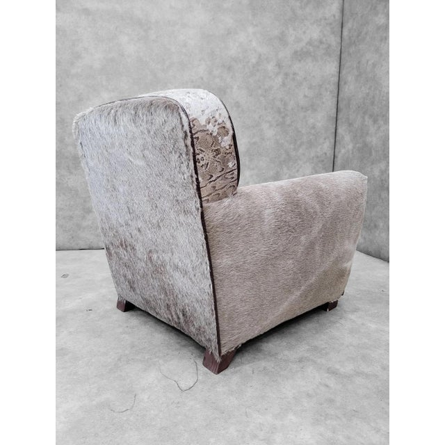 Mid 20th Century Vintage French Art Deco Club Chairs Reupholstered in Cowhide - Pair For Sale - Image 5 of 11