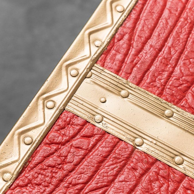 Gold-Plated Metal and Red Leather Trunk, 1950s For Sale - Image 10 of 12