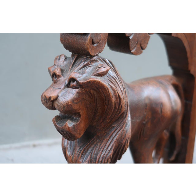 Pair of Large Antique Carved Oak Lions Bookends – 19th Century Renaissance Revival Corbels – Gothic Bookends – Architectural Wood Decor For Sale - Image 14 of 15