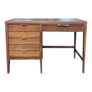 1960s Mid-Century Lane Walnut With Rosewood Tuxedo Writing Desk For Sale