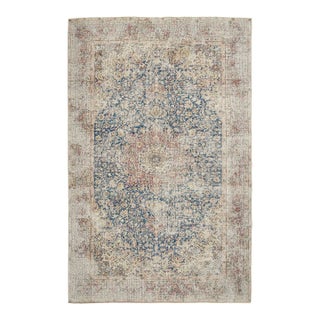 1970s Vintage Turkish Oushak Handmade Wool Cotton Blue Area Rug For Sale