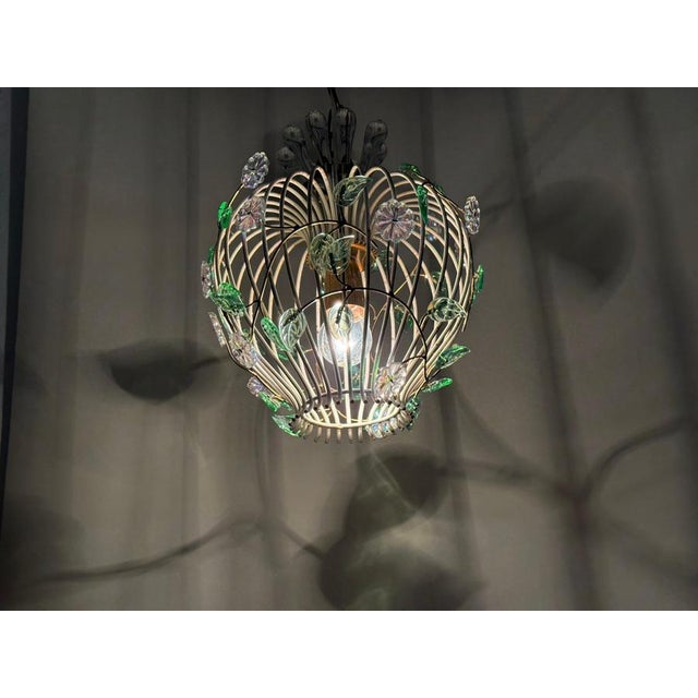 Mid-Century Modern Birdcage Hanging Lamp with Iridescent Flowers, 1950s For Sale - Image 18 of 18