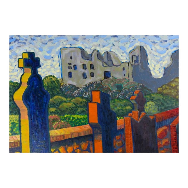 Contemporary Church Ruins Headstones Fauvist Painting For Sale