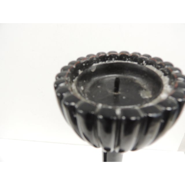 Tall Asian Black Lacquered Faux-Wood Candleholders - Set of 2 For Sale In Tampa - Image 6 of 6