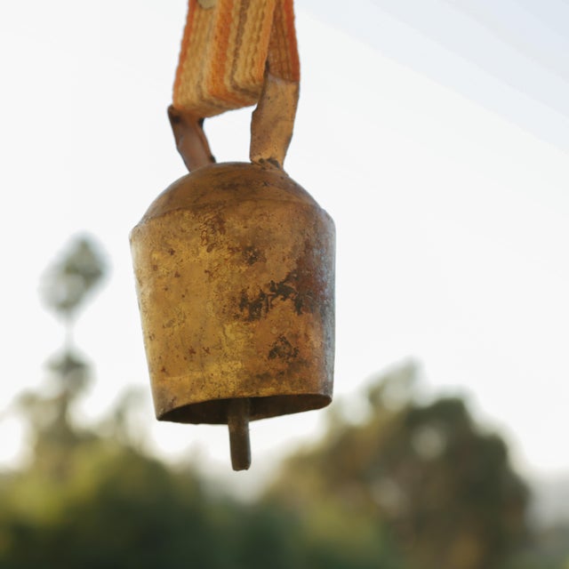 1950s Swedish Cow Bell, Brass Plated Iron With Beatiful Golden Patina For Sale - Image 10 of 11