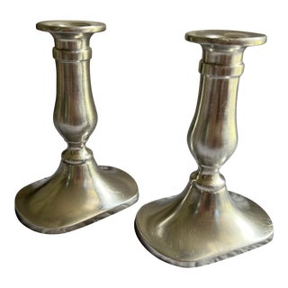 Vintage Stieff Colonial Williamsburg Pewter Candlestick Holders - a Pair For Sale