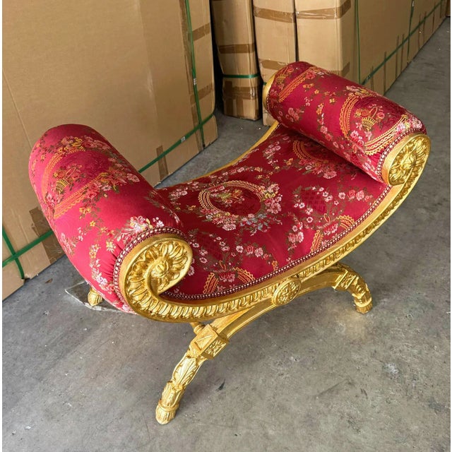 Red Small Bench French Style With Gold Details For Sale In Miami - Image 6 of 6