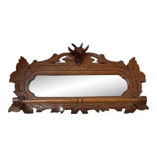Antique Victorian Wall Mount Shaving Mirror Cow Deer Rustic Design Towel Rack For Sale