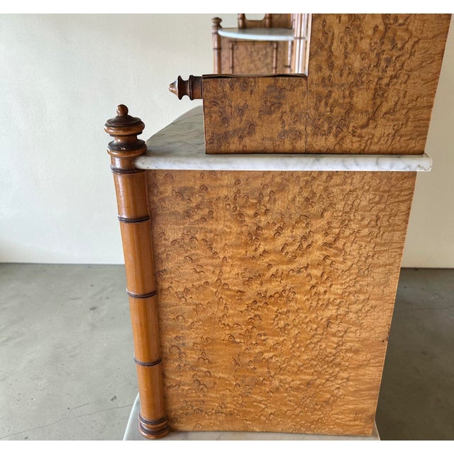 French Faux‑bamboo Birds‑Eye Maple and Marble Dressing Cabinet, 1890 For Sale - Image 10 of 13