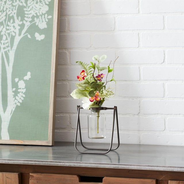 Kenneth Ludwig Chicago Hanging Glass Jar Vase with Metal Stand (Set of 2) For Sale - Image 4 of 8