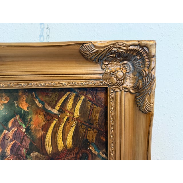 Green Italian Vintage Maritime Ship Oil Painting Signed Vasselli Nautical Seascape For Sale - Image 8 of 10