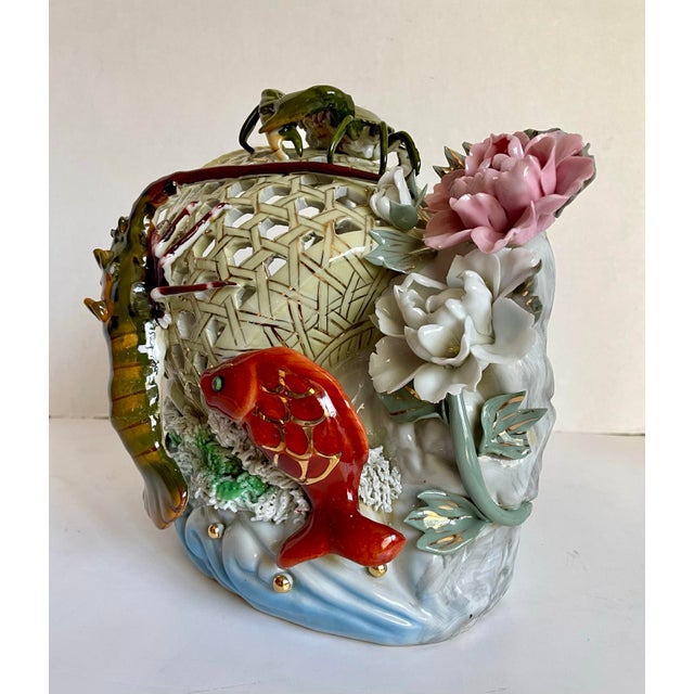 Mid-Century Chinese Porcelain Sea Life Openwork Basket Sculpture For Sale - Image 11 of 12