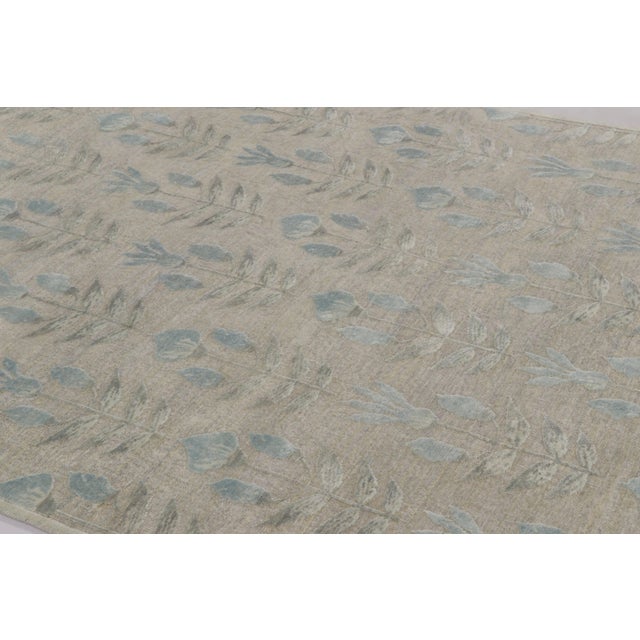 Rug & Kilim Rug & Kilim’s Block Print Rug With Beige-Gray and Steel Blue Florals For Sale - Image 4 of 9