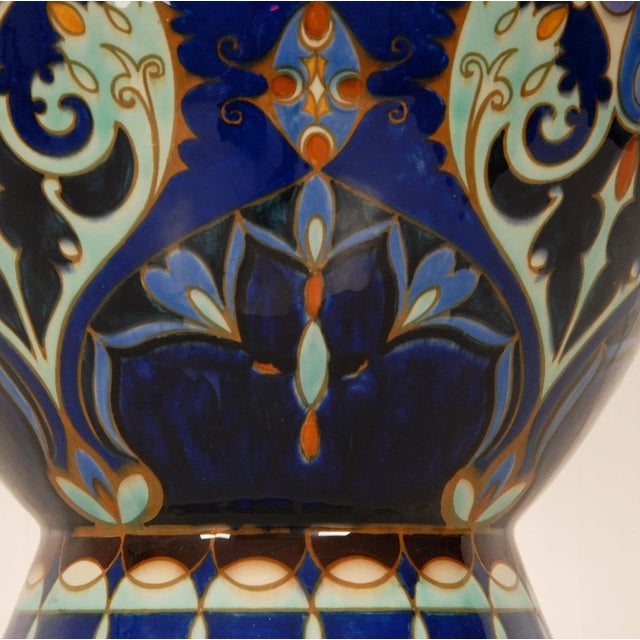 Ceramic Art Nouveau Ceramic Vase Urn Floral Decoration Blue Turquoise Covered Vase For Sale - Image 7 of 11