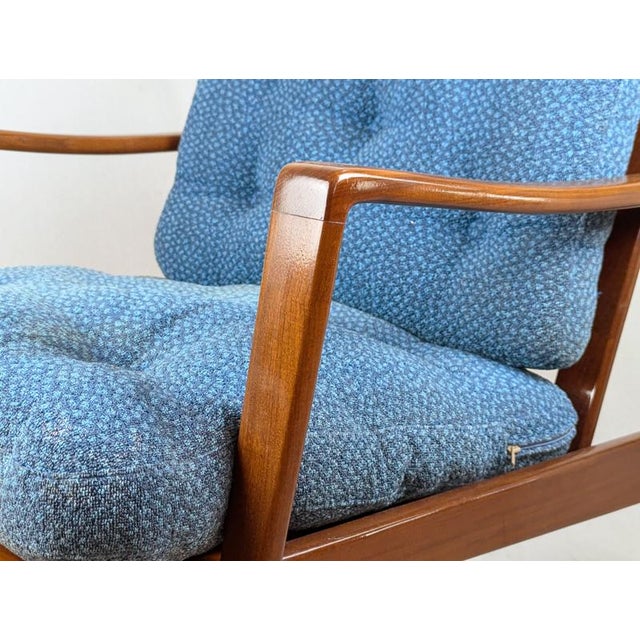 Blue Fabric & Teakwood Armchair by Arne Wahl Iversen for Komfort, 1960s For Sale - Image 9 of 16