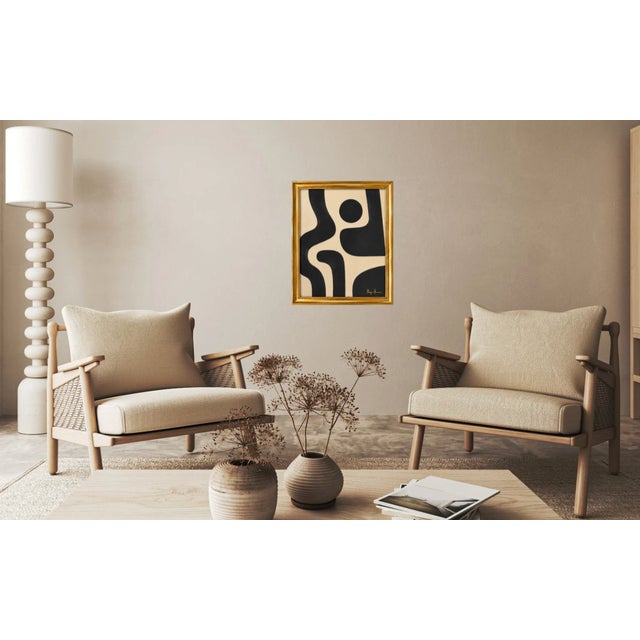 Original acrylic painting by Bryan Boomershine on canvas board featuring a bold modernist composition of organic black...
