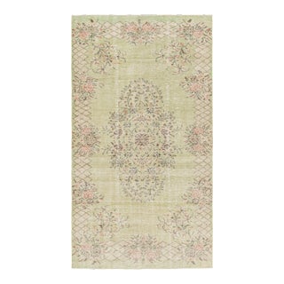 Vintage Zeki Müren Rug in Green With Floral Medallion, From Rug & Kilim For Sale