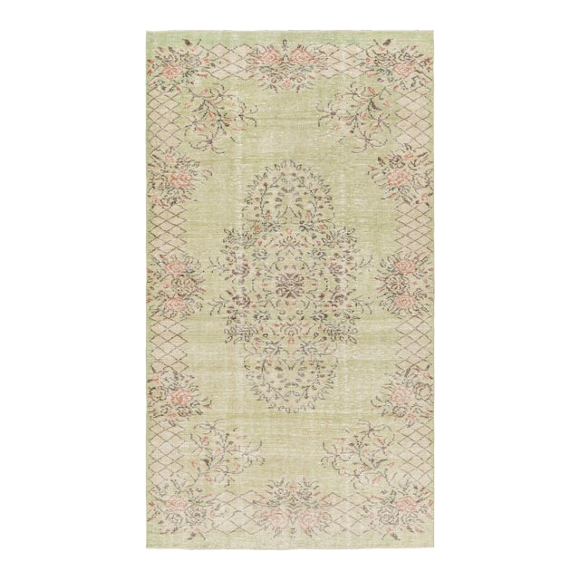 Vintage Zeki Müren Rug in Green With Floral Medallion, From Rug & Kilim For Sale