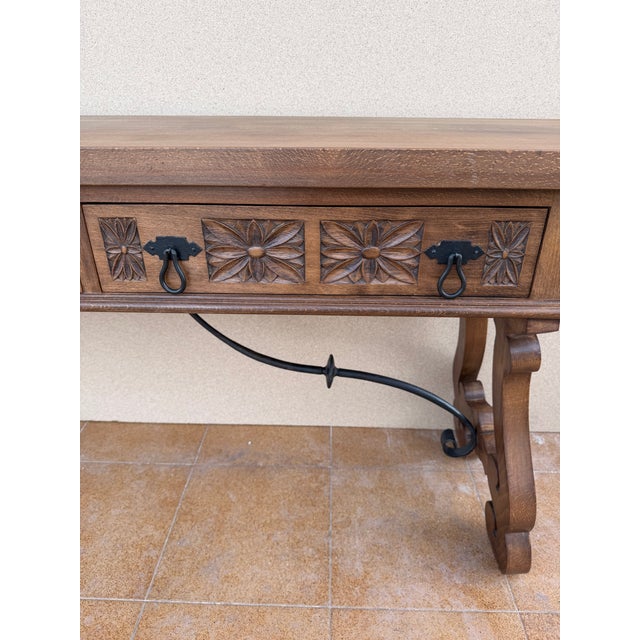 Spanish Rustic Carved Wood Console Table , Mid-20th Century For Sale - Image 12 of 14
