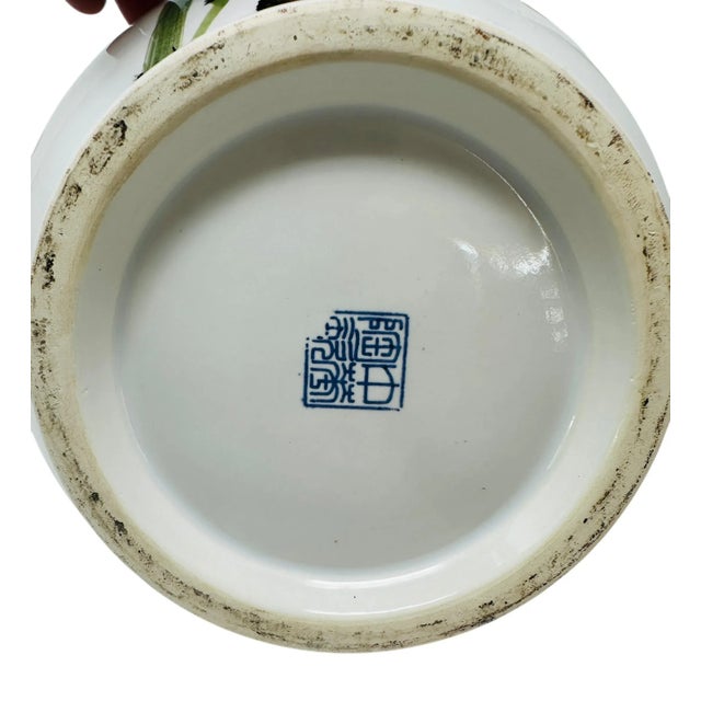 Vintage Hand-Painted Famille Rose Porcelain Vase With Bird , Floral, and Bamboo Motif, Made in Taiwan For Sale - Image 11 of 12