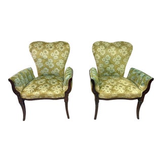 Grosfeld House Attributed Fireside Chairs in Green Floral Upholstery - a Pair For Sale