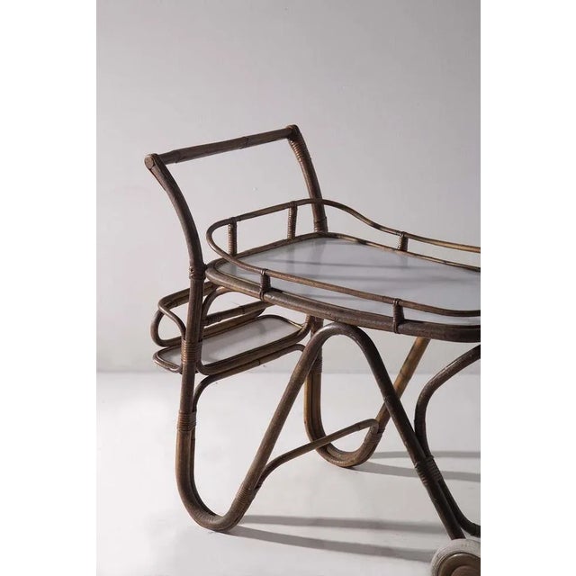 1950s Vintage Italian in Bamboo and Formica Bar Cart, 1950s For Sale - Image 5 of 12