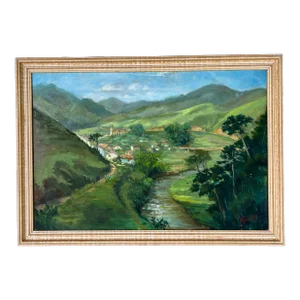 1970's H. Goncalvez Impressionist Countryside River Landscape Oil Painting, Framed