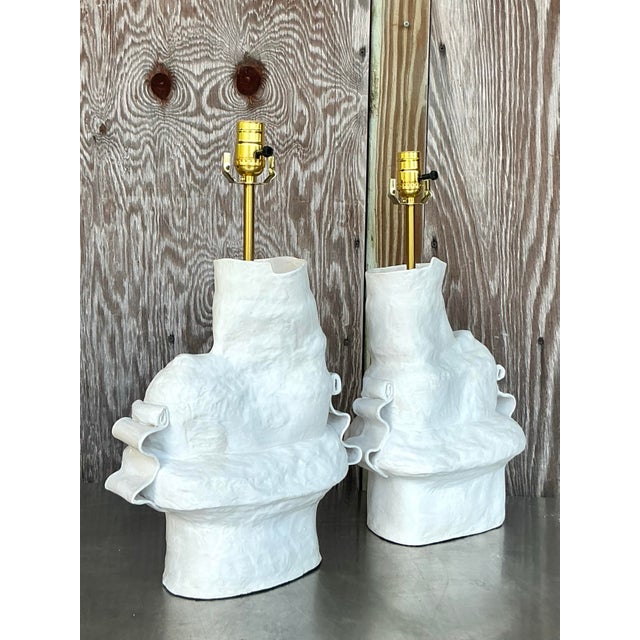 Metal Vintage Boho Original Ursula Schwartz Studio Pottery Lamps - -a Pair For Sale - Image 7 of 12