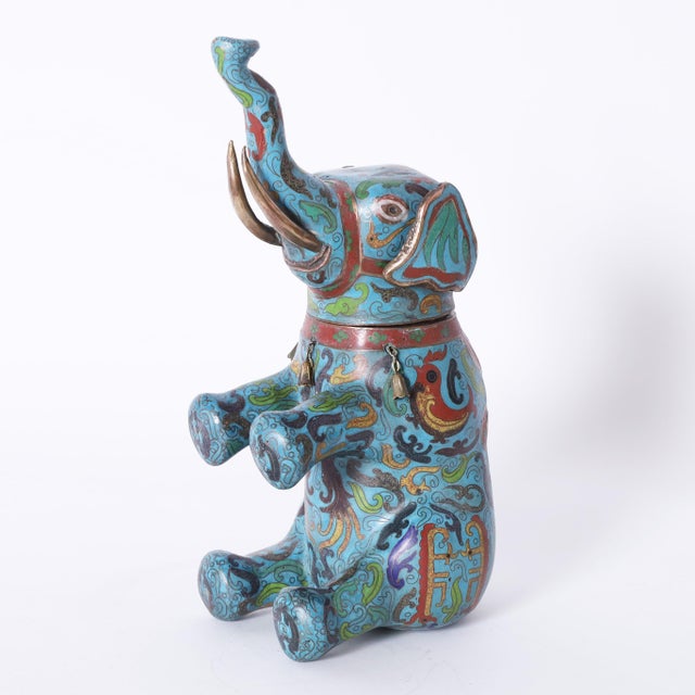 Early 20th Century Antique Chinese Cloisonne Elephant Ginger Jar For Sale - Image 5 of 11