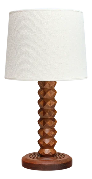 Table Lamp in Oak with Ivory Shade attributed to Charles Dudouyt, France, 1950s