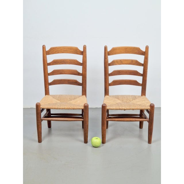Brown Set of Brutalist Wood and Wicker Chairs in the style of Charlotte Perriand, 1960s, Set of 2 For Sale - Image 8 of 16
