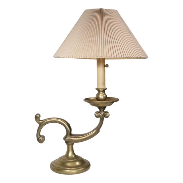 Mid 20th Century Classical Revival Brass Desk Lamp With Original Pleated Shade For Sale
