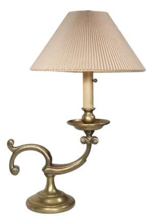 Mid 20th Century Classical Revival Brass Desk Lamp With Original Pleated Shade