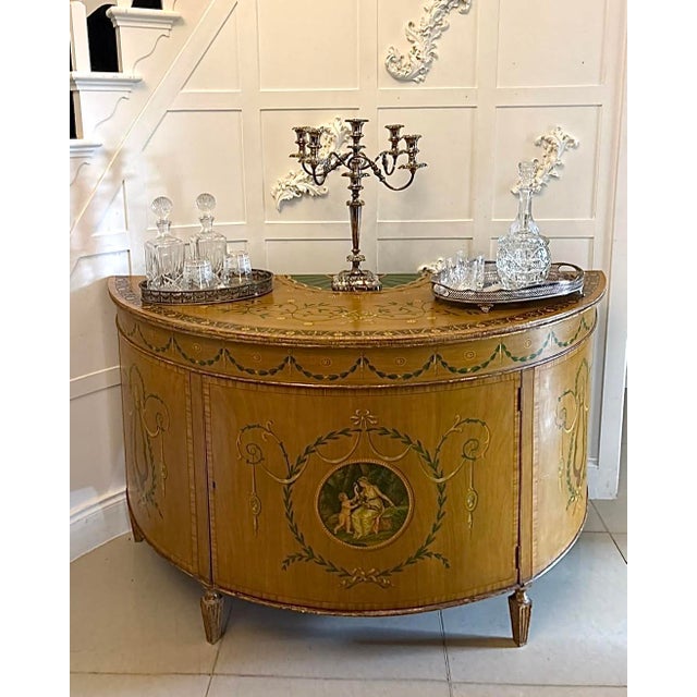 Large Antique Georgian Sheraton Satinwood Hand Painted Cabinet Sideboard, 1800 For Sale - Image 4 of 18