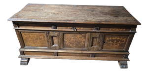 19th Century Catalan Marquetry Chest with Secret Drawers and Compartments, 1850