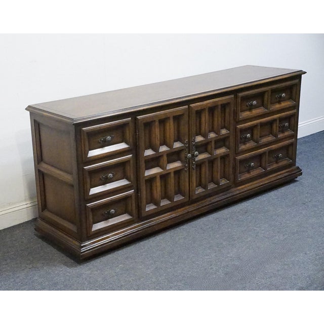 Century Furniture Century Furniture Solid Oak Spanish Mediterranean 76" Triple Door Dresser For Sale - Image 4 of 14