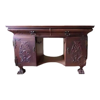 Late 19th Century Antique Intricately Carved Partners Desk For Sale