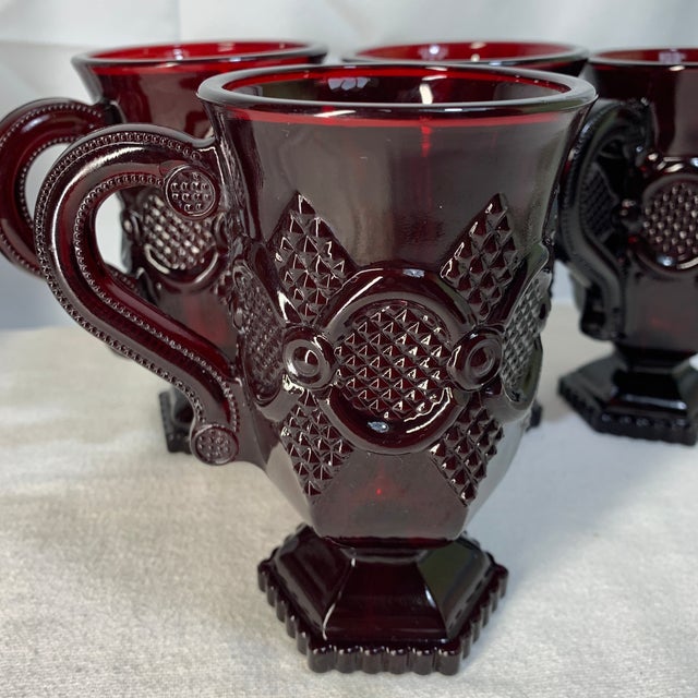 Vintage Avon 1876 Cape Cod Ruby Red Pedestal Mugs – Set of 4 For Sale - Image 4 of 7