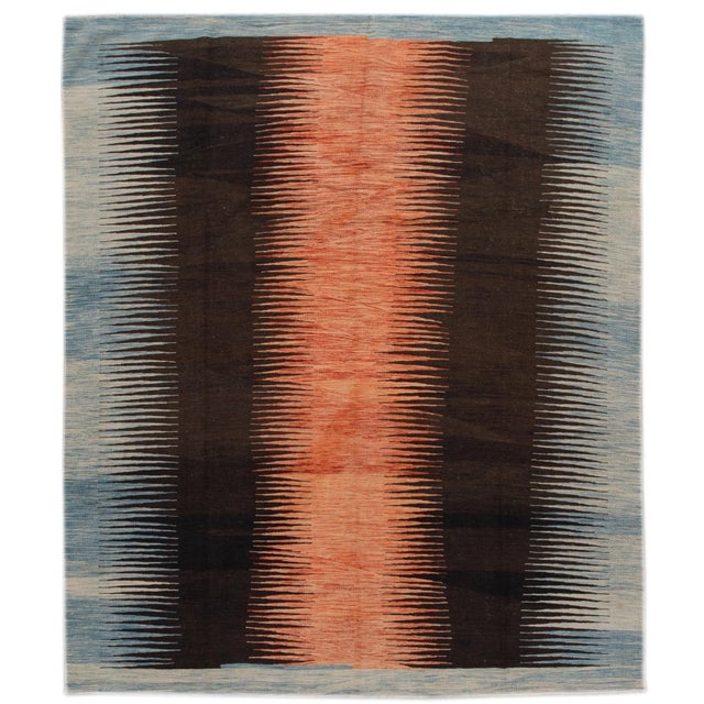 Modern Expressionist Flatweave Handmade Wool Rug For Sale - Image 13 of 13