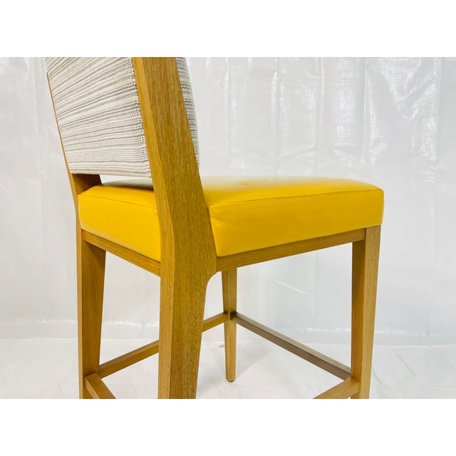 Set of 3 1980s Modern Oak Counter Stools With Leather Seats and Upholstered Backs For Sale - Image 14 of 17