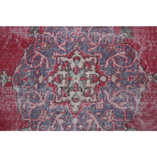 1950s Vintage Turkish Art Deco Anatolian Tribal Oushak Area Rug For Sale - Image 4 of 13