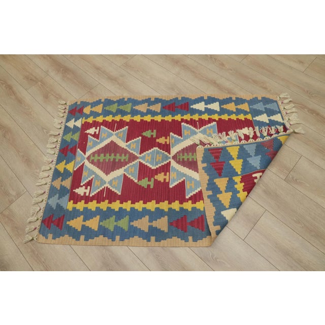 1980s 1980s Traditional Blue Red Geometric Kilim For Sale - Image 5 of 12