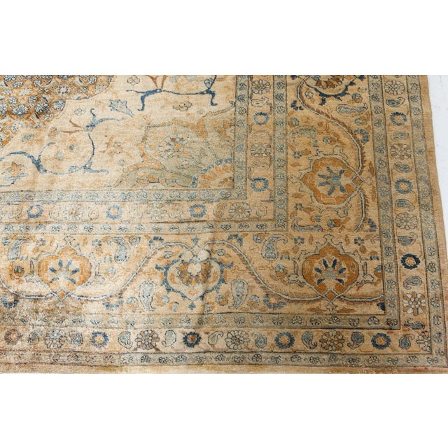 Fine Persian Tabriz Brown, Blue Hand Knotted Wool Carpet For Sale - Image 10 of 10