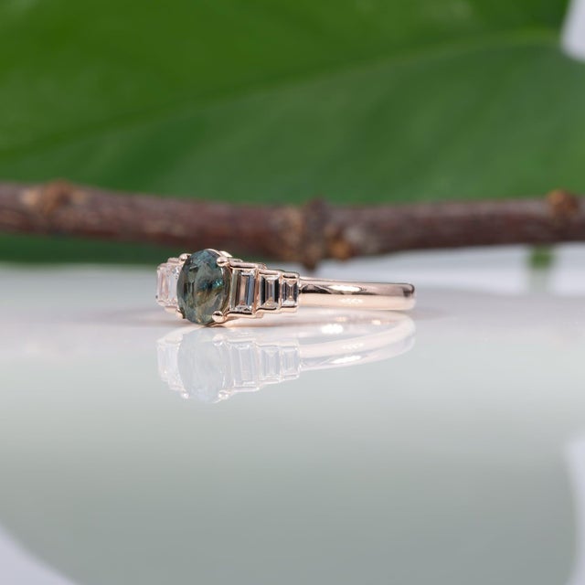 Natural Alexandrite Ring With Earth-Mined Diamond Accents: Solid 14k Gold, 6x4mm, Size 6.75 For Sale - Image 9 of 12