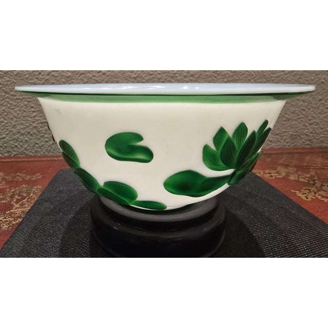 Late 19th Century Antique Peking Glass Bowl With Flowers and Fish Motifs For Sale - Image 5 of 7