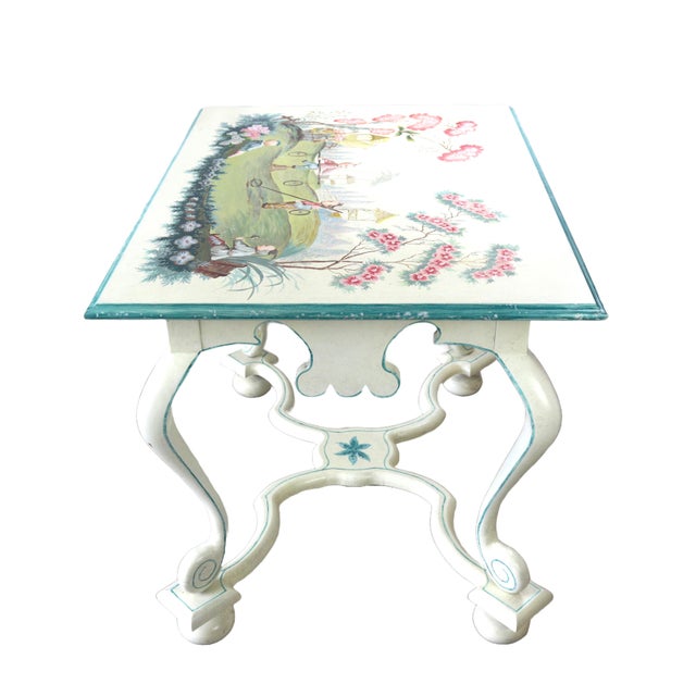 A Pair of Vintage Hand-Painted Chinoiserie Elegant Side Tables For Sale In New York - Image 6 of 11